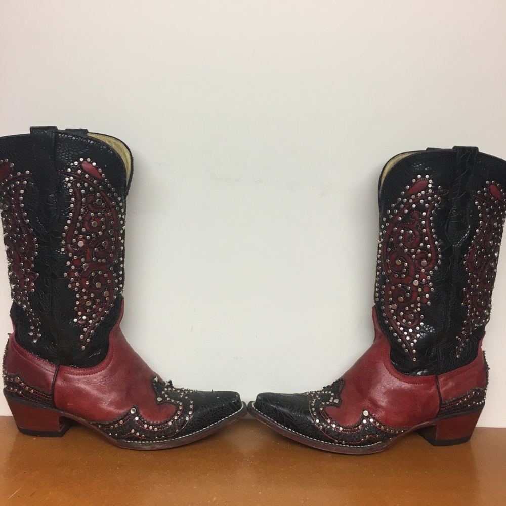 Genuine Ferrini Black & Red Cowboy Boots - Picture 4 of 5